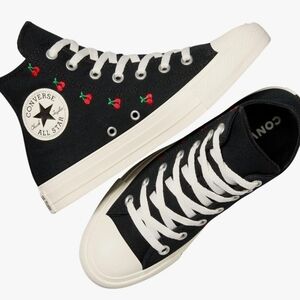 New Without Tags And Box Converse Black High-Top Sneakers with Cherry Embroidery